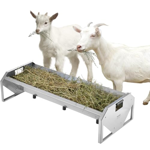 VEVOR Livestock Feeding Trough, 22 Gallon Capacity, 45" Hay Feeder, Heavy Duty Steel Livestock Trough, Galvanized Steel Sheep Feeder Trough Feeding up to 10 Goats for Horse Sheep Hog Farm Sheds Pen