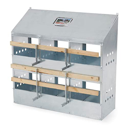 Brower 406B Galvanized Steel 6 Hole, 30 Bird Outdoor Poultry Nest Chicken Brooding Box with Hinged Folding Perches, Silver (2 Pack)