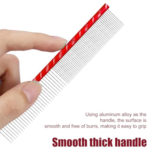 MEKBOK Dog Comb Grooms Cats As Well - for Medium to Thick Coats - 8 Inch Length - Rounded Spine - Grooming Tool for Mats and Shedding (Red) - color: Red