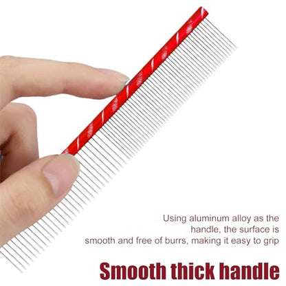 MEKBOK Dog Comb Grooms Cats As Well - for Medium to Thick Coats - 8 Inch Length - Rounded Spine - Grooming Tool for Mats and Shedding (Red) - color: Red