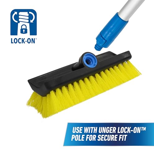 Unger Professional Hydropower Lock-On 10” Bi-Level Scrub Brush, Cleaning Supplies, Scrubber Tool, Compatible with Waterflow Poles, Use in Garage, Driveway, Deck, Concrete, Cement, & Brick(Pack of 12) - size: 10 inches (Pack of 12), style: Multi-Angle Scru