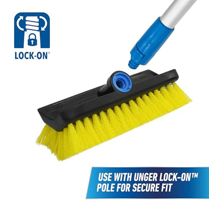 Unger Professional Hydropower Lock-On 10” Bi-Level Scrub Brush, Cleaning Supplies, Scrubber Tool, Compatible with Waterflow Poles, Use in Garage, Driveway, Deck, Concrete, Cement, & Brick(Pack of 12) - size: 10 inches (Pack of 12), style: Multi-Angle Scru