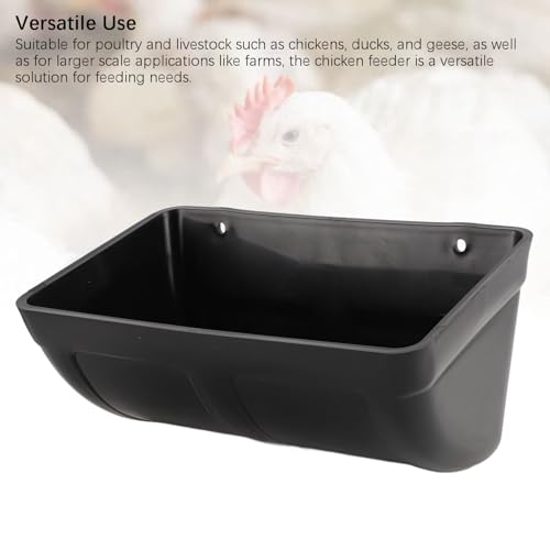Hanging Poultry Feeder with Clips | Large Capacity Plastic Chicken/Duck/Goose Feeder | Long - Lasting Livestock Waterer Trough for Farms & Coops | Fence Mount Design, Black