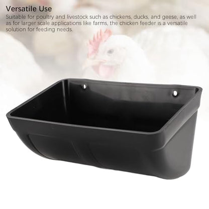Hanging Poultry Feeder with Clips | Large Capacity Plastic Chicken/Duck/Goose Feeder | Long - Lasting Livestock Waterer Trough for Farms & Coops | Fence Mount Design, Black