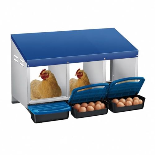 Chicken Nesting Boxes Ventilated Heavy Duty 3-Compartment Roll-Away Egg Collection, Galvanized Steel, Wall Mount or Stand, Pull-Out Trays – Blue, Three Grids - color: Blue, size: 3 Holes