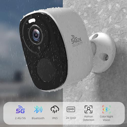 Rraycom 4 Pack 2K Security Cameras Wireless Outdoor, Battery Powered 5GHz/2.4GHz WiFi Cameras for Home Security, AI Motion Detection, Color Night Vision, Siren Alarm, 2-Way Audio, IP65, Cloud/SD,Alexa - color: White