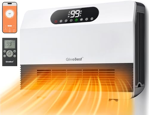 GiveBest Electric Wall Mounted Heater, 1500W Space Heaters for Indoor Use | Smart Heater with Adjustable Thermostat, Remote Control, Works with Alexa, 12H Timer Heat for Room Office Home Garage, White - color: White, size: Standard Plug