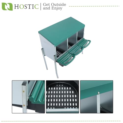 Green Chicken Nesting Boxes with Metal Legs 3 Holes Nesting Boxes for Chickens Roll Out Tray