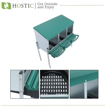 Green Chicken Nesting Boxes with Metal Legs 3 Holes Nesting Boxes for Chickens Roll Out Tray