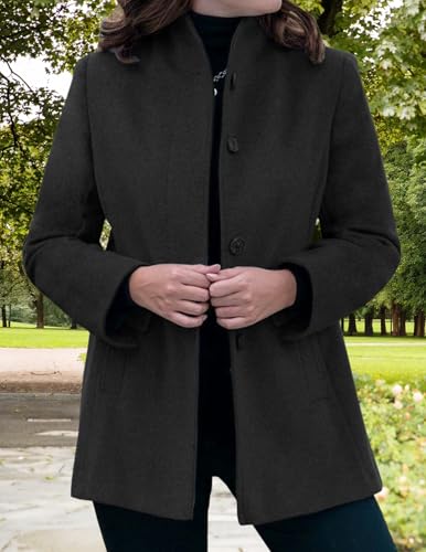 LIZALIG Women's Stand Collar Pea Coat Winter Long Sleeve Wool Blend Short Jackets Single Breasted Blazer Coat Outwear - color: Black, size: 3X-Large