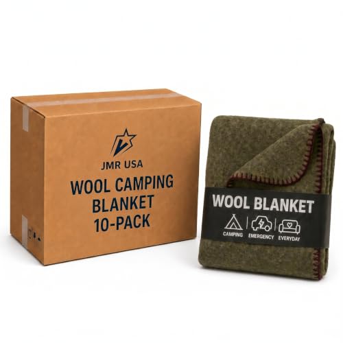 Wool Camping Blanket 10-Pack - 70% Wool Heavy-Duty Military Style Throw, Warm & Washable, Fire Retardant Cover for Emergency, Survival & Outdoor Use - For Camping, Car, Home & Hiking, Olive 66x90 - color: Olive Green, size: 66x90 - 10 Pack