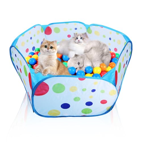 Cat Ball Pit,Pop Up Ball Pits Tent，Cat Enrichment Toys，Suitable for Indoor and Outdoor Activities (39.37inches in Diameter,No Ball Included) (Blue) - color: Blue