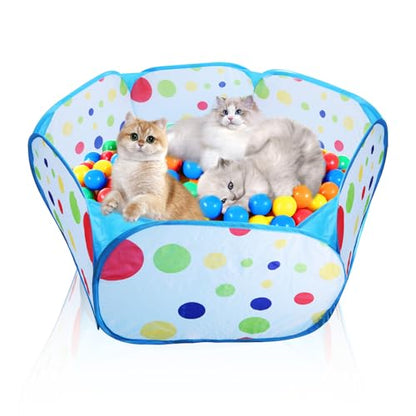 Cat Ball Pit,Pop Up Ball Pits Tent，Cat Enrichment Toys，Suitable for Indoor and Outdoor Activities (39.37inches in Diameter,No Ball Included) (Blue) - color: Blue