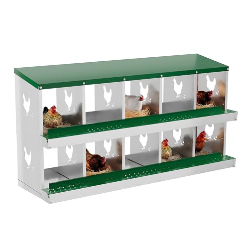 IDEALHOUSE Chicken Nesting Box, Galvanized Steel Laying Box with Rustproof & Roll-Away Egg Design, for Hens, Green 10 Compartment No Bracket - color: Green, size: 10 compartments (without bracket)