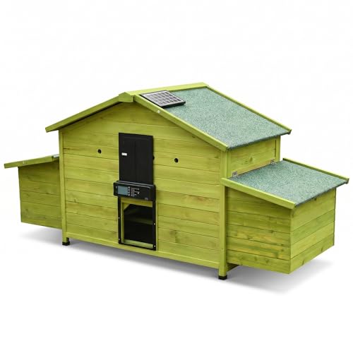 70-Inch Solar-Powered Auto Chicken Coop Weatherproof with 2 Nest Boxes, Pull-Out Tray, Remote Control