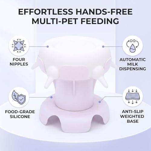 Pssopp Feeding Supplies Silicone Puppy Nursing Station Puppy Feeder Milk Bowl with 4 Nipples for Newborn Rabbits Kittens Other Animals Pet Milk Feeder Station, Pet (White) - color: White