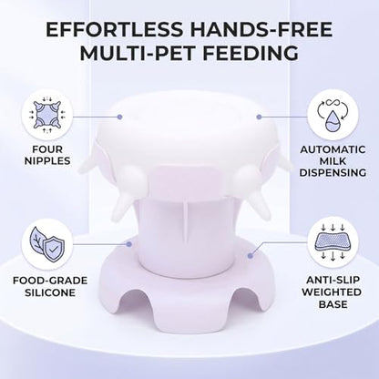 Pssopp Feeding Supplies Silicone Puppy Nursing Station Puppy Feeder Milk Bowl with 4 Nipples for Newborn Rabbits Kittens Other Animals Pet Milk Feeder Station, Pet (White) - color: White