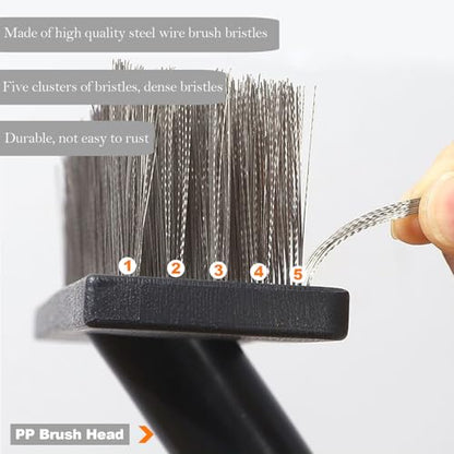 Deck Brush Steel Wire Broom with Long Handle Stiff Scrub Brushes for Cleaning Boat Patio Concrete Moss Remover