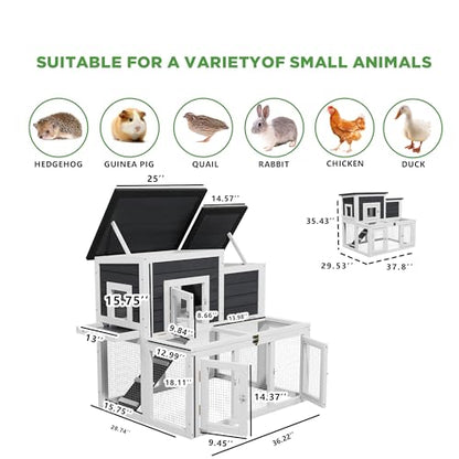 Small Chicken Coop for 2 Chickens,Wooden Chicken Coops with Nesting Boxes Indoor Outdoor,Bunny House Rabbit Hutch Poultry Pet Run Cage with 2 Waterproof Roof, Stairs&Leak-Proof-Tray (White) - color: White
