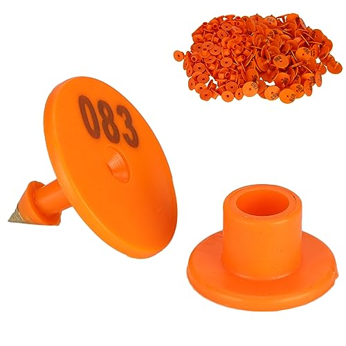 100 PCS Cattle Ear Tags Numbered 001-100, Anti Dropping Livestock Animal Identification, Plastic Ear Tags for Piglets Cows Sheep Goats Calf Fox (Orange) - size: Orange ear tag with word