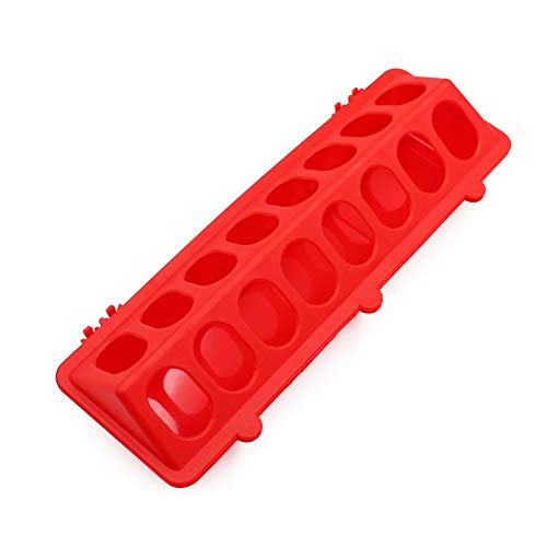 Flip Top Poultry Feeder Trough Small Chick Feeder Plastic Chicken Feeder No Waste Spill Proof for Birds Small Poultry (Red) - color: Red