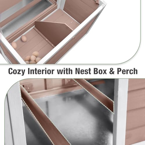 Small Chicken Coop with 2 Nesting Boxes, Wooden Hen House for 1-2 Chickens, Waterproof Asphalt Roof Poultry Hutch with Wildlife-Proof Latches, Roosting Bar and 4 Ground-Clearing Legs - color: Brown