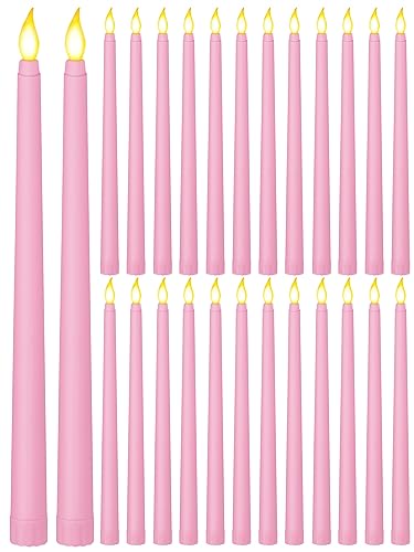 Treela 24 Pcs Flameless Taper Candles Battery Operated Bulk Fake Candles Light LED Candle Sticks Flickering Tapered for Easter Wedding Anniversary Decoration(Basic,11 Inch,Pink) - color: Pink, size: 11 Inch, style: Minimalist