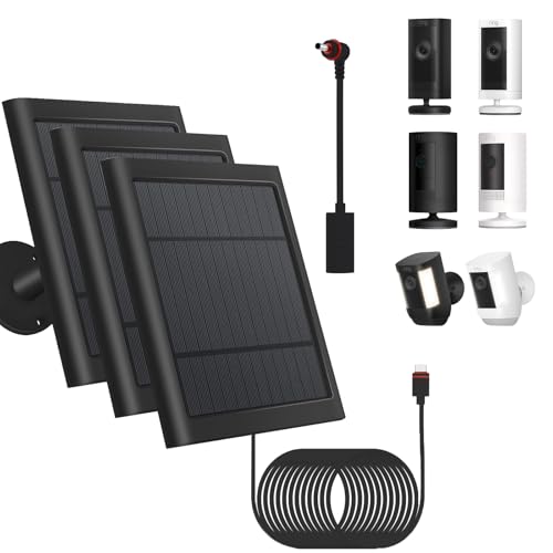 3 Pack - Solar Panel for Security Camera Spotlight Cam Plus/Pro(Battery) Stick Up Cam/Pro Wireless Outdoor with 10FT/3M Long Cable Dustproof Waterproof BK - color: Black
