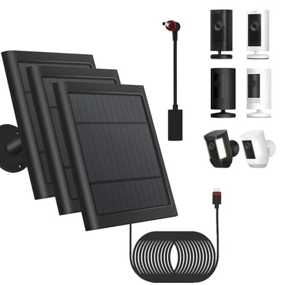 3 Pack - Solar Panel for Security Camera Spotlight Cam Plus/Pro(Battery) Stick Up Cam/Pro Wireless Outdoor with 10FT/3M Long Cable Dustproof Waterproof BK - color: Black