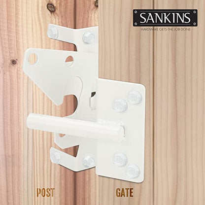 Self-Locking Gate Latch Heavy Duty Post Mount Automatic Gravity Lever for Wooden/PVC Fence, Door Lock with Fasteners Hardware for Secure Pool |Yard | Garden, Steel, White - color: White