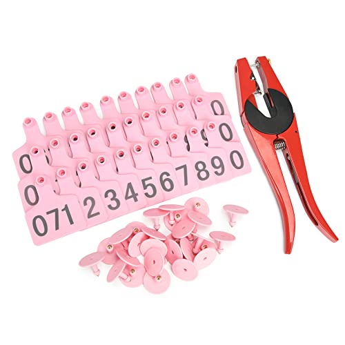 Livestock Tool one-Piece Ear Tags for Cow/Cattle Animal Instruments Tool Universal Tagger Puncher applicator Farm Supplies (500PCS Pink ar tag X 1pcs Ear tag applicator) - color: Pink, size: 500