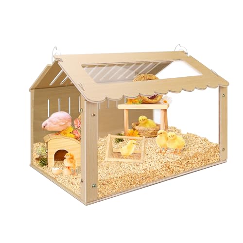 Chicken Brooder Box, Brooder Box for Chicks, Wooden Quail Cage for Hamsters, Ducklings, Hedgehogs and Lizards, Skylight Design Chick Coop, Baby Chicken Supplies (Only Box) (Transparent)