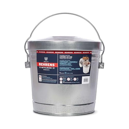 Behrens 6 Gallon Rust Proof Galvanized Steel Locking Lid Dry Storage Recyclable Trash Can for Outdoor and Indoor Storage and Waste Disposal