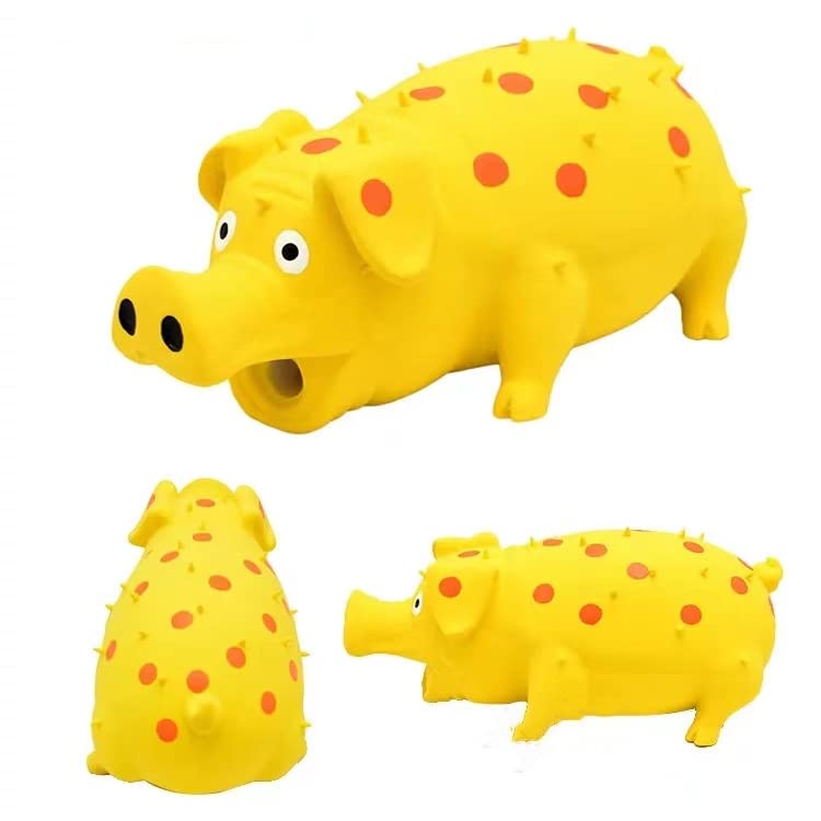 Squeaky Pig Dog Toys, 2 Pack Grunting Pig Dog Toy that Oinks Grunts for Small Medium Large Dogs, Grunting Pig Sound Play Dog Toy - color: Red and Yellow