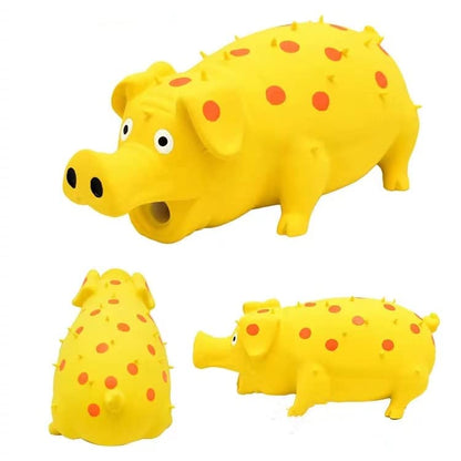 Squeaky Pig Dog Toys, 2 Pack Grunting Pig Dog Toy that Oinks Grunts for Small Medium Large Dogs, Grunting Pig Sound Play Dog Toy - color: Red and Yellow