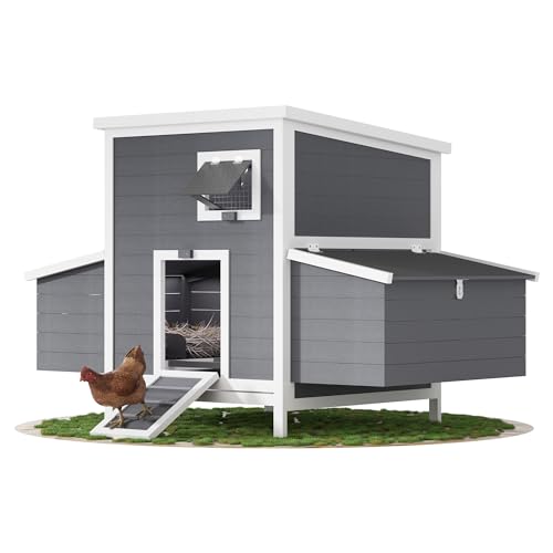 59" Large Chicken Coop for 4-6 Chickens, Wooden Hen House with Large Nesting Boxes, Outdoor Poultry Cage Rabbit Cage with Ramps & Ventilation Window, 59''L*33.5''W*38.6''H - size: 59"L x 33.5"W x 38.6"H