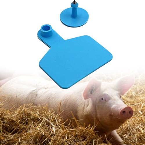Blank Cattle Ear Tags for Farms/Pastures, Waterproof Livestock Plastic Cattle Identification Ring, Sheep Ear Tag Kit 1-100 Number Plastic Livestock Lug Tag(Blue,Pig) - color: Blue, size: Pig