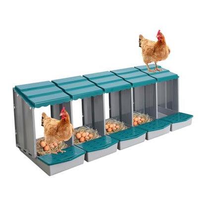 Chicken Nesting Box, 5 Compartments PP Nesting Box, Wall Mountable Nesting Boxes with Inclined Top, Drain Holes & Resting Platform for Chicken and Poultry to Collect Eggs