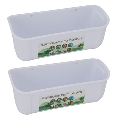 Qinlorgo 2 Pack Chicken Feeder, 5.5 Quart Hanging Fence Feed Trough, Clips with Livestock Waterer, Ideal for Goats, Ducks, Sheep, Piglets, Deer & Poultry (White) - color: White