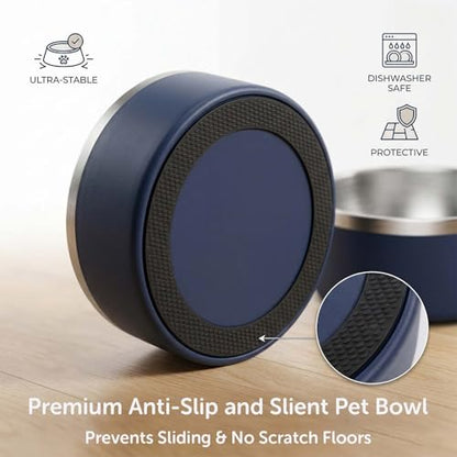 Dog Bowls, Stainless Steel Dog Food and Water Bowl for Small to Large Breed, Anti-Slip, Dishwasher Safer, Rust-Resistant, Easy to Clean, Weighted Durable Metal Bowl (Navy, 64 oz) - color: Navy, size: 64 oz