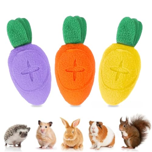 3 PC Rabbit Treat Dispenser Food Hider Carrot Shape Enrichment Toys Washable Snuffle Ball Slow Feeder PuzzleToy for Small Animal Ferret Squirrel Ferret (3PC)