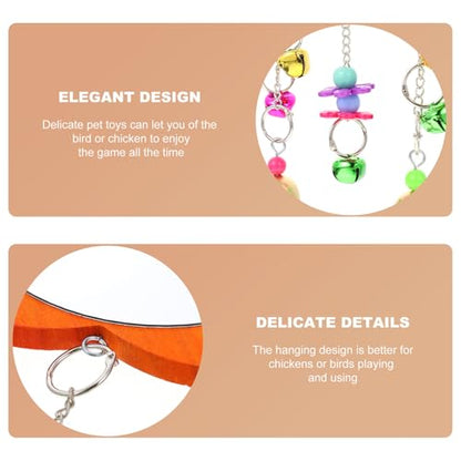 Luxshiny Hanging Chicken Mirror with Bells for Pet Birds and Hens Shatter-Resistant Rooster Mirror for Cage Enrichment and Interactive Play Safe Chewing Accessory for Parrots and Chickens