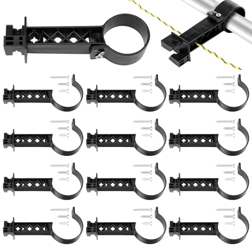 Pangda 12 Pcs Pipe Clamp Insulators Electric Fence T Post Insulators Tube Post Holds Conductors Mounted Hole Panels for Electric Fence Wire for Round Tubing (Black) - color: Black