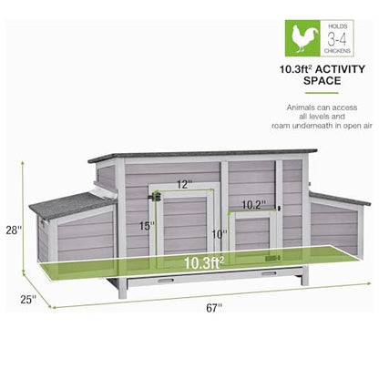 GUTINNEEN Chicken Coop Outdoor Wooden Portable Hen House Expandable Poultry Cage with Nesting Box,Perches,Waterproof Roof
