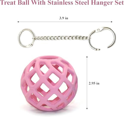 Rabbit Toys Hanger Treat Ball Silicone Hay Feeder with Stainless Steel Hanger for Turtle Bunny Squirrel Hedgehog Tortoise Guinea Pig Pets Cage Accessories Stuff (1 Pack) - size: 1 Pack
