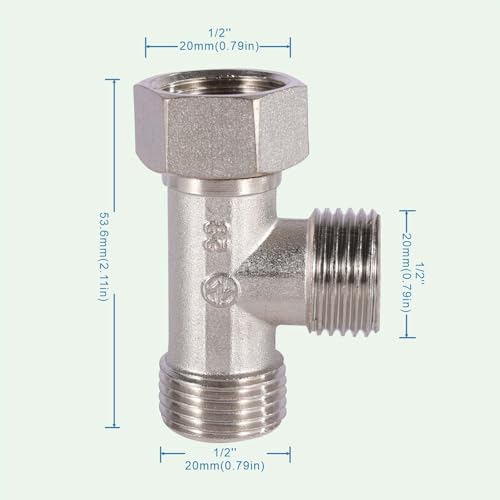 1/2" Chrome Brass Tee, Brass Chrome 3-Way Shower Diverter Valve, 1/2" Male x 1/2" Male x 1/2" Female Tee, 1/2" Tee for Shower Arm, Angle Valve, Bidet, and Sprayer Hose Applications - size: 1/2DG