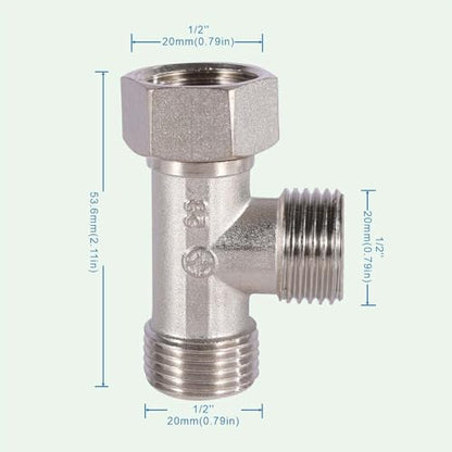 1/2" Chrome Brass Tee, Brass Chrome 3-Way Shower Diverter Valve, 1/2" Male x 1/2" Male x 1/2" Female Tee, 1/2" Tee for Shower Arm, Angle Valve, Bidet, and Sprayer Hose Applications - size: 1/2DG