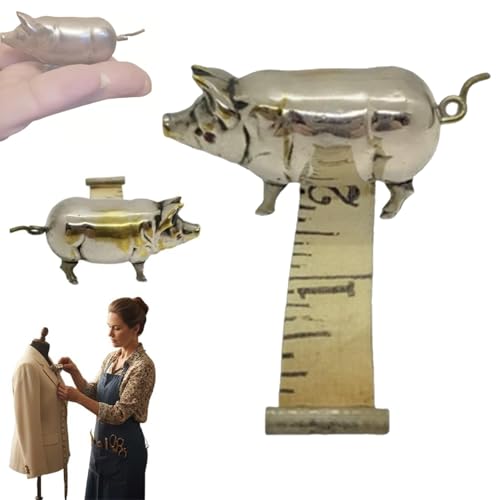 Antique-Inspired Pig Mini Tape Measure, Retractable Portable Vintage Metal Pig Soft Measuring, Retro Pig Design, Shiny Metallic, Antique-Style Look with Charming Pig (1PCS) - color: 1PCS