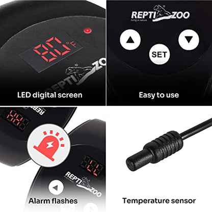REPTI ZOO Reptile Light Fixture with Dimming Thermostat, 5.5 Inch Deep Dome Lamp Fixture with Temperature Controller for Reptile Heat Lamp Bulb, Max 100W - size: 5.5 Inch