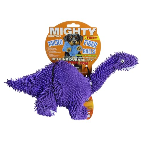 MIGHTY® 2 Pack Microfiber Medium Brachiosaurus Dog Toys | Ultra Durable Plush Toy with Multiple Layers & Reinforced Seams , Washable and Floats , Mighty® Construction - color: 2PK Purple Brachiosaurus